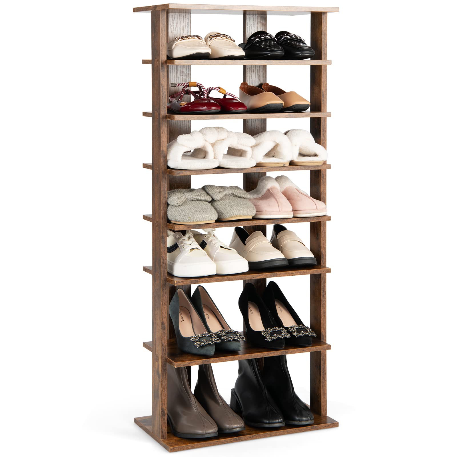7-Tier Slim Wooden Vertical Shoe Rack for Entryway-White | Costway