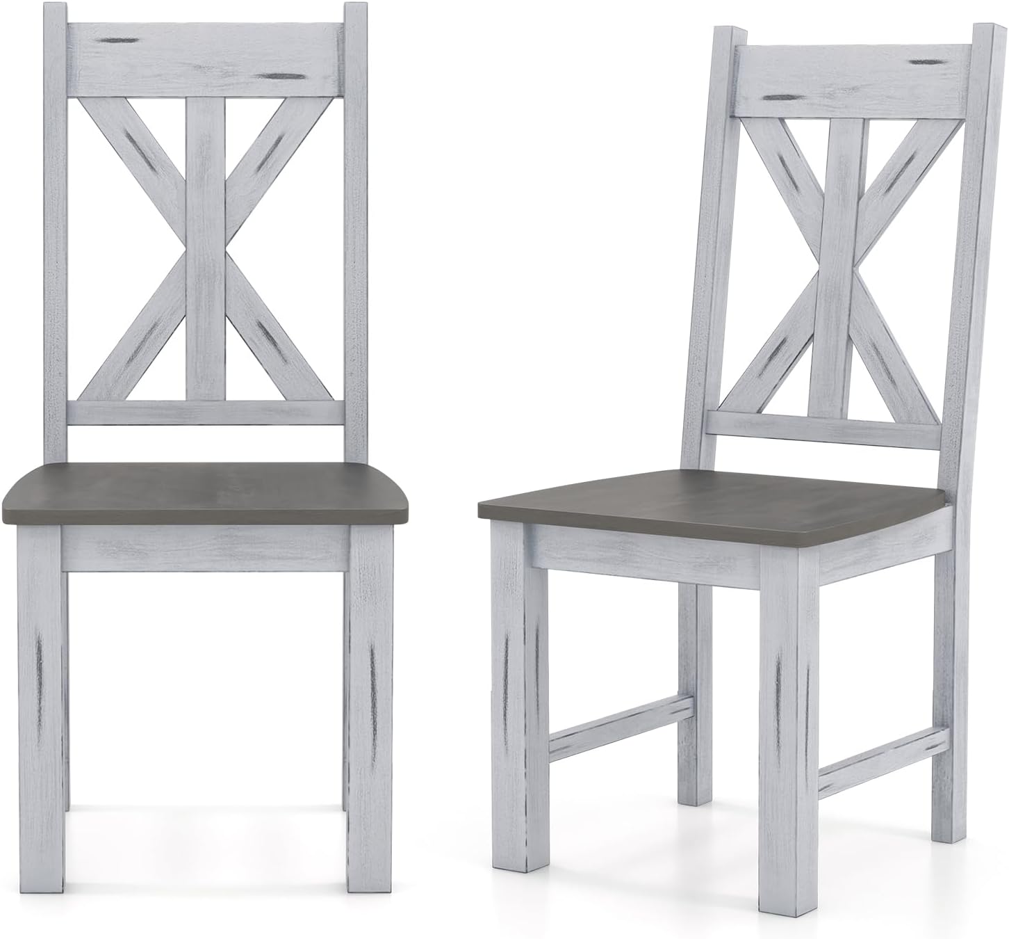 Giantex Retro Wooden Dining Chairs Set, Farmhouse Kitchen Chairs w/Rubber Wood Frame, Elegant Hollowed Backrest