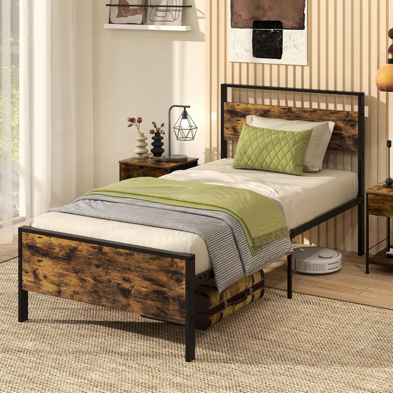 Giantex Twin Size/Full Size/King Size/Queen Metal Platform Bed Frames with Wooden Headboard & Footboard