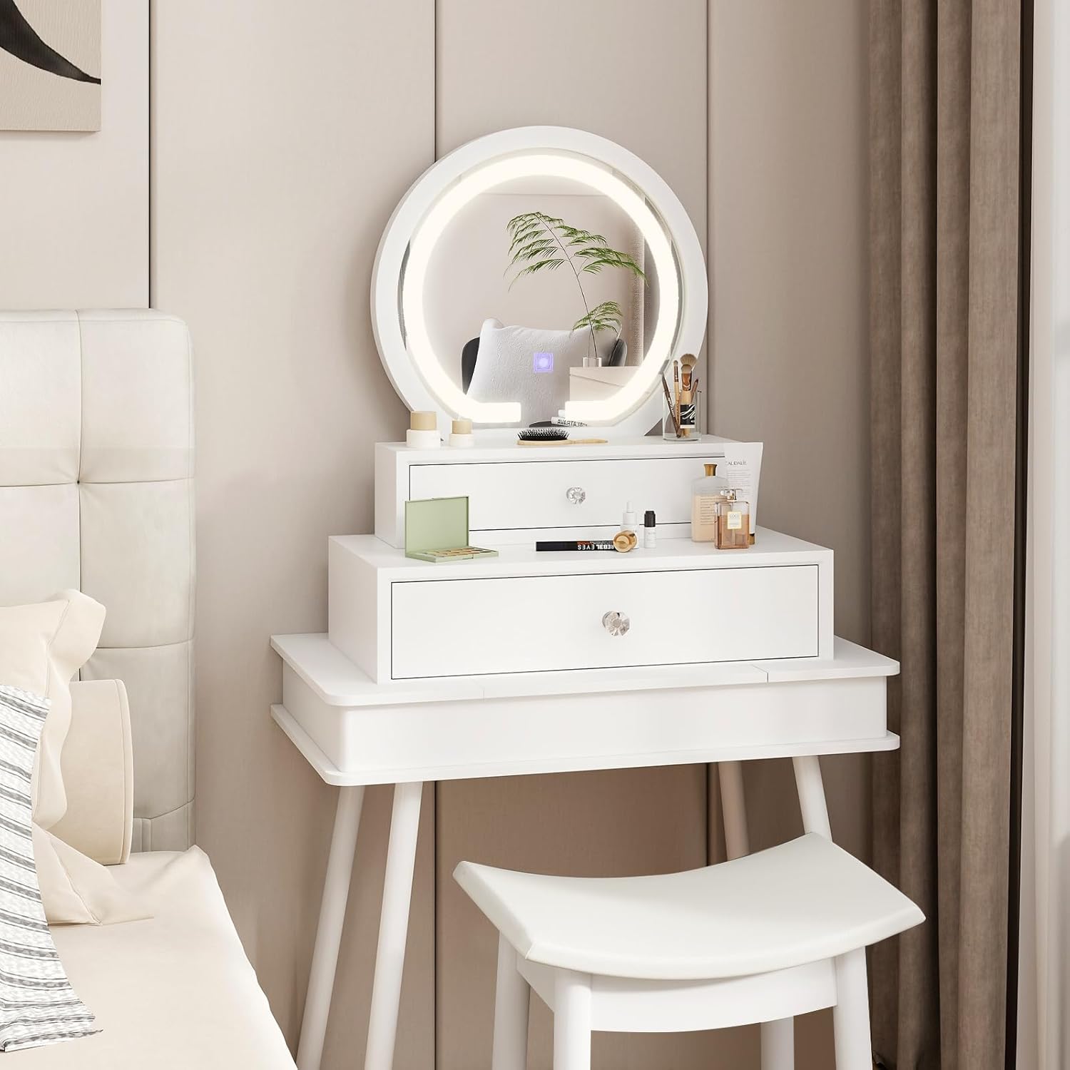 Vanity Mirror with Storage - White Table Top Vanity Mirror with Lights