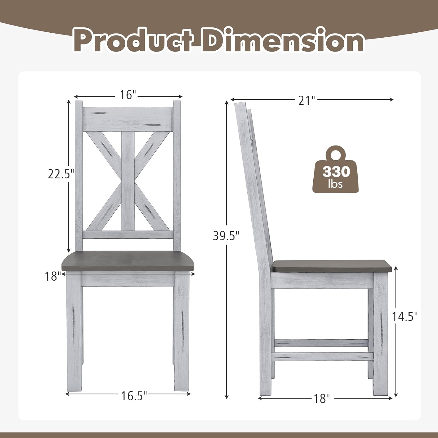 Giantex Retro Wooden Dining Chairs Set, Farmhouse Kitchen Chairs w/Rubber Wood Frame, Elegant Hollowed Backrest