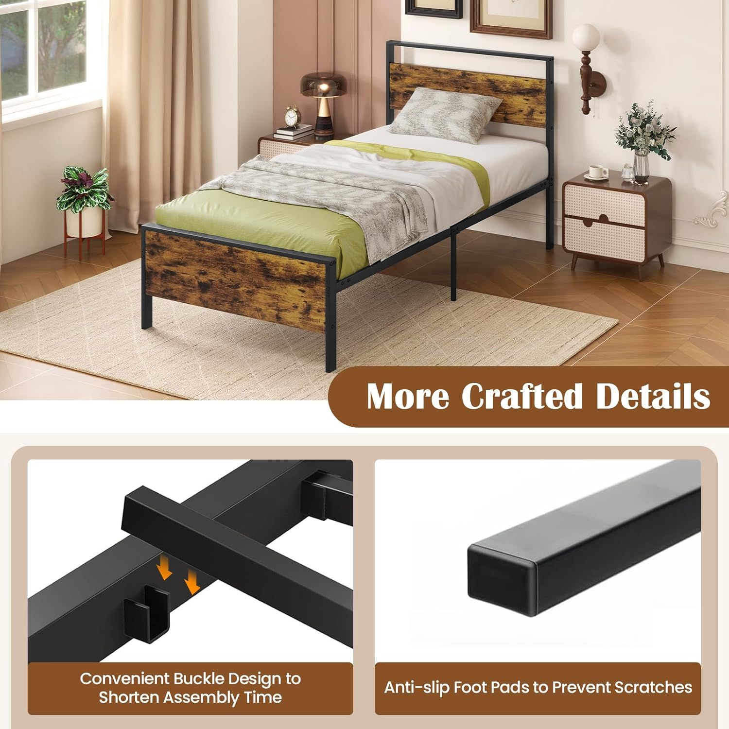 Giantex Twin Size/Full Size/King Size/Queen Metal Platform Bed Frames with Wooden Headboard & Footboard