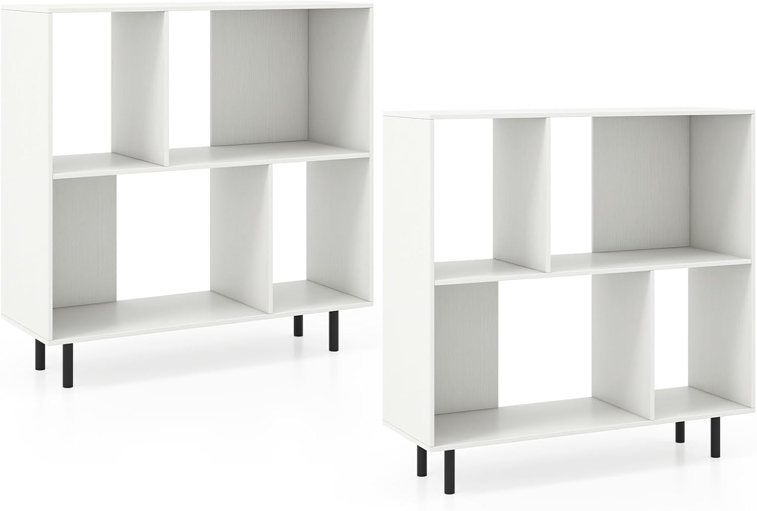 Giantex 3-Tier Bookcase, Modern Cube Bookshelf with 4 Compartments & Metal Legs, Minimalist Freestanding Storage Organizer