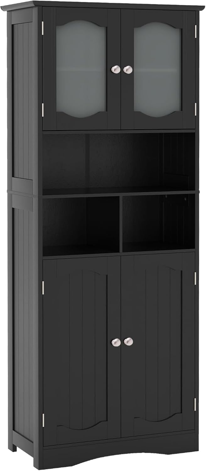 Giantex 58.5" Tall Storage Cabinet - Pantry Cabinet with Tempered Glass Doors, Adjustable Shelves