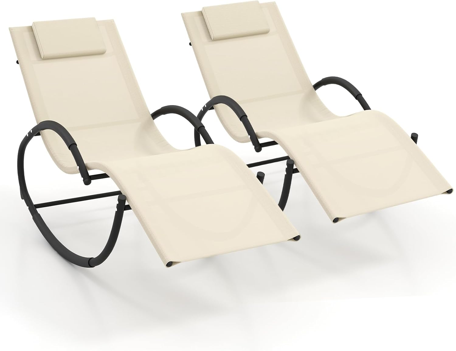 Giantex Outdoor Rocking Lounge Chair, Zero Gravity Rocking Chair with Removable Headrest, Breathable Backrest & Seat