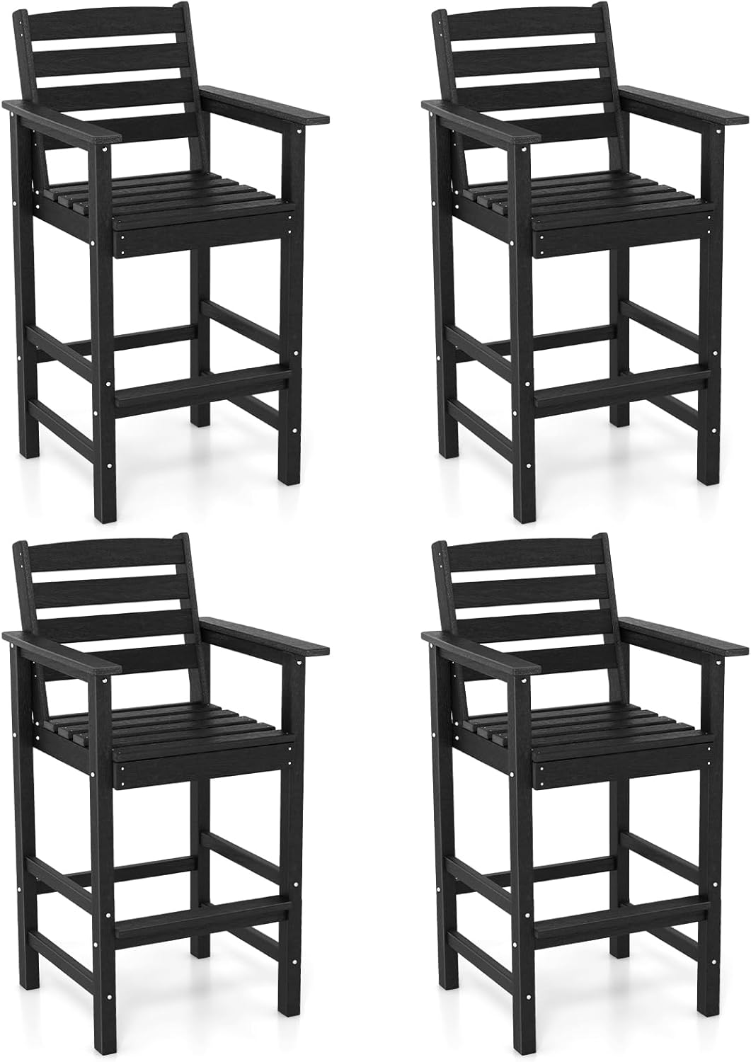 Giantex 29” Bar Stools Set of 2/4, HDPE Barstools w/Back, Armrests & Footrests, Max Load 330Lbs