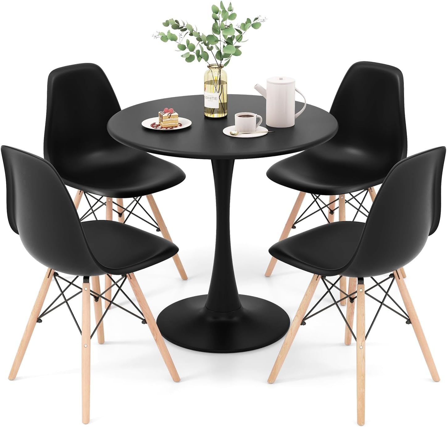 Giantex Dining Room Table Set for 2 or 4, Compact Kitchen Dining Table Set with 32" Round Table and DSW Chairs