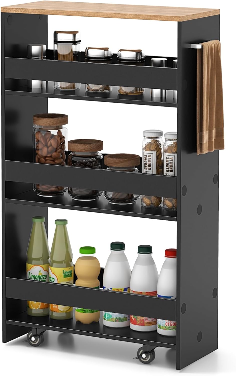 Giantex 4 Tier Rolling Slim Storage Cart, 8” Narrow Slide Out Kitchen Cart w/Handle & Open Shelves