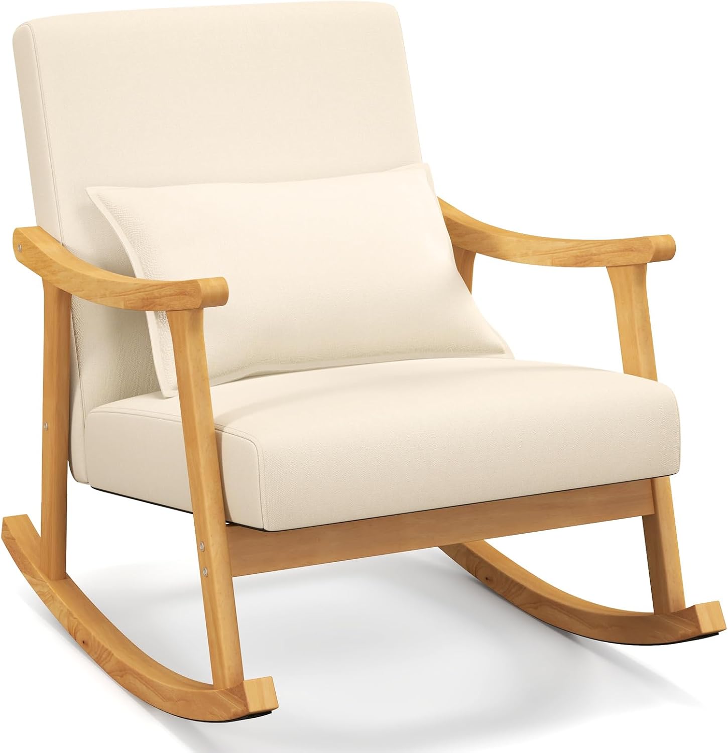 Giantex Upholstered Rocking Chair - Modern Rocker with Rubber Wood Frame, Comfy Backrest & Seat