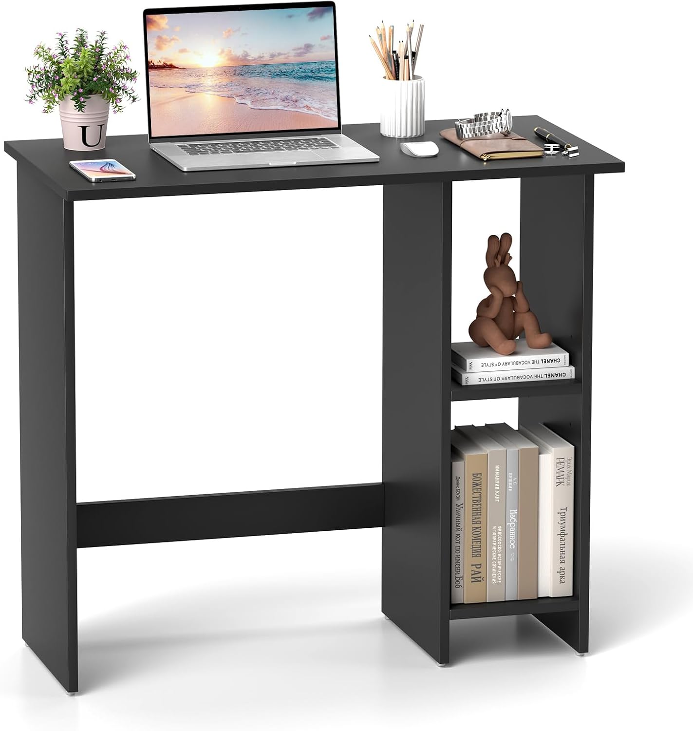 Giantex Small Desk, Compact Study Writing Desk with 3-Position Adjustable Shelf, Anti-Toppling Kit