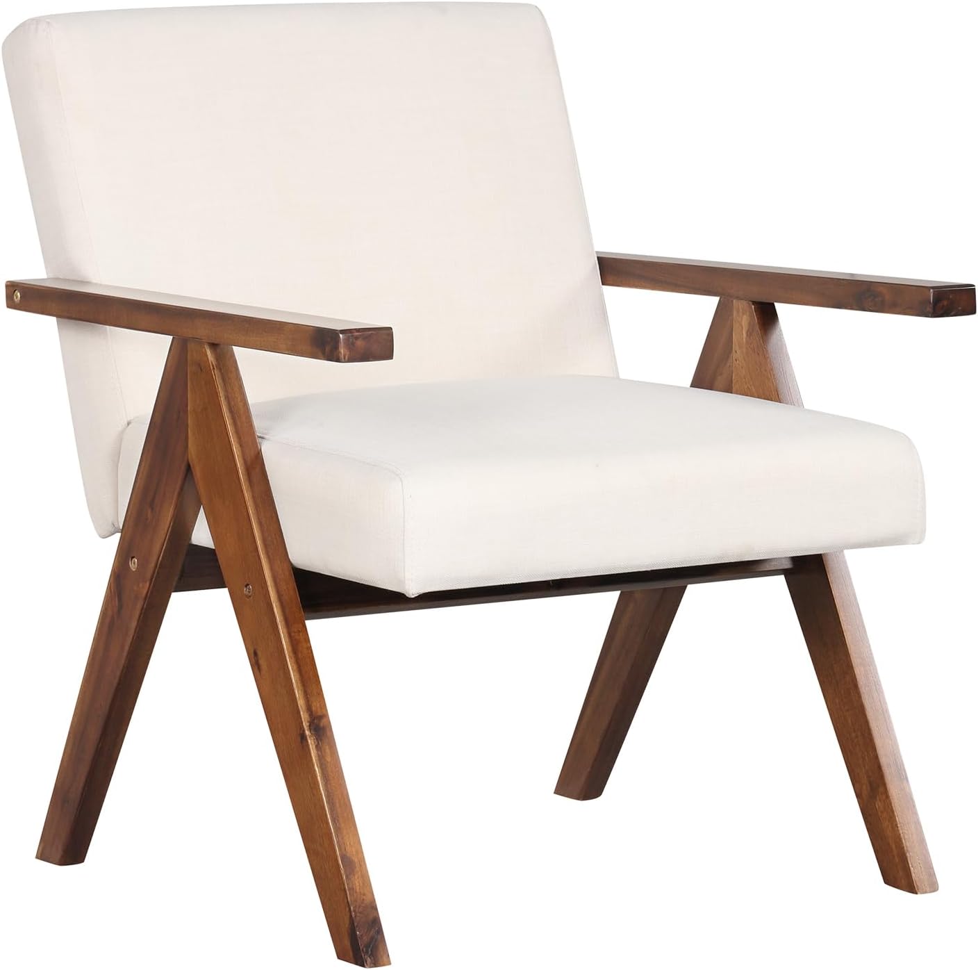 Giantex Modern Accent Chair, Linen Fabric Armchair with Solid Acacia Wood Frame, Soft Padded Cushion