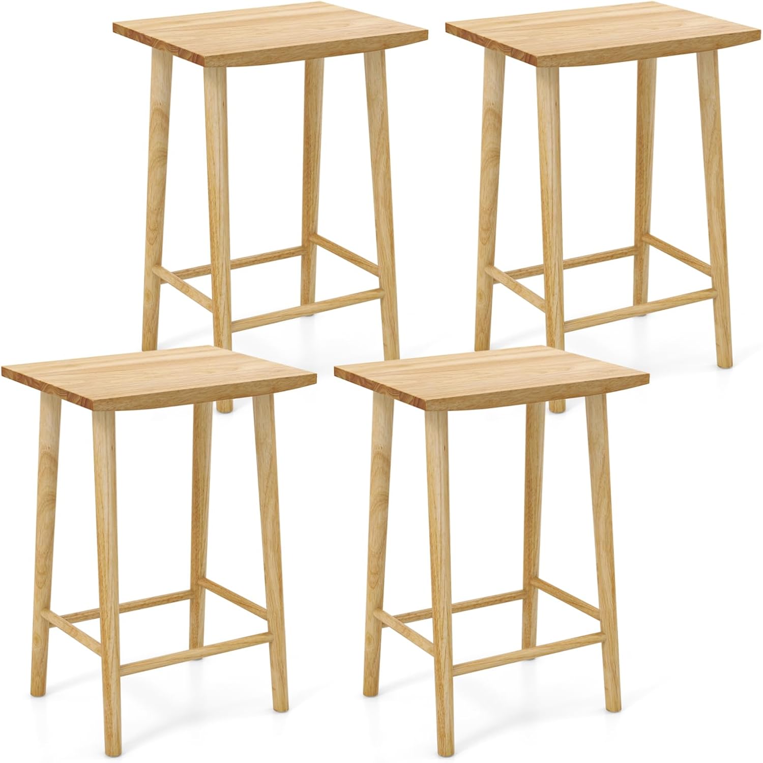 Giantex 25.5" Wooden Bar Stools Set of 2/4, Farmhouse Backless Counter Height Bar Stools with Footrest