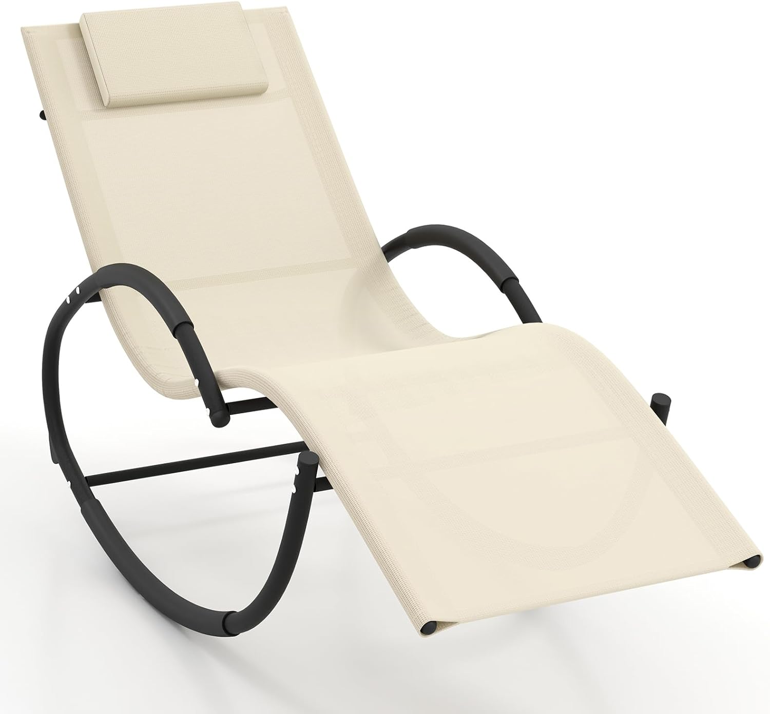 Giantex Outdoor Rocking Lounge Chair, Zero Gravity Rocking Chair with Removable Headrest, Breathable Backrest & Seat