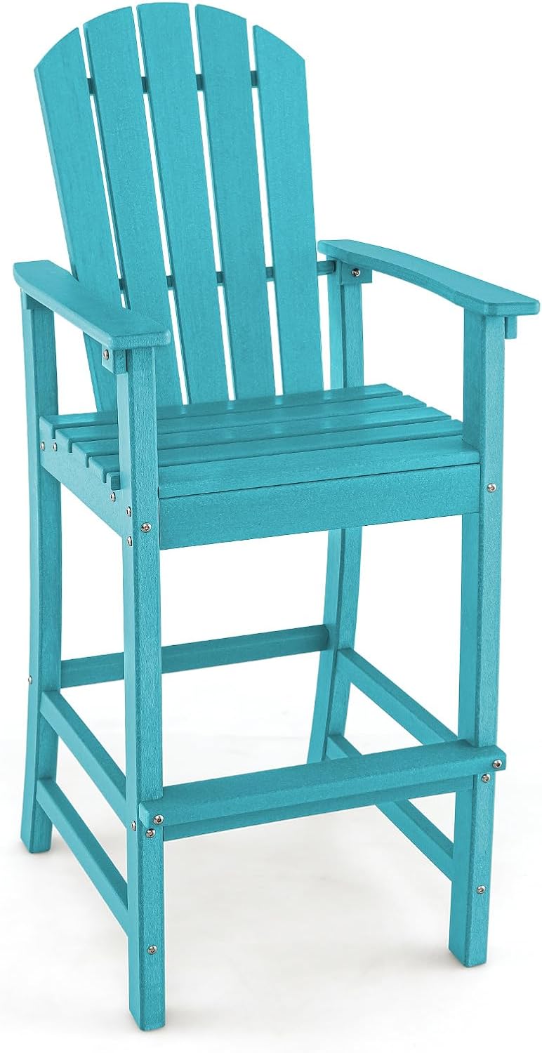 Giantex Outdoor HDPE Bar Stool, Tall Adirondack Chair with Armrests and Footrest, 30 Inches Counter Height Bar Stool