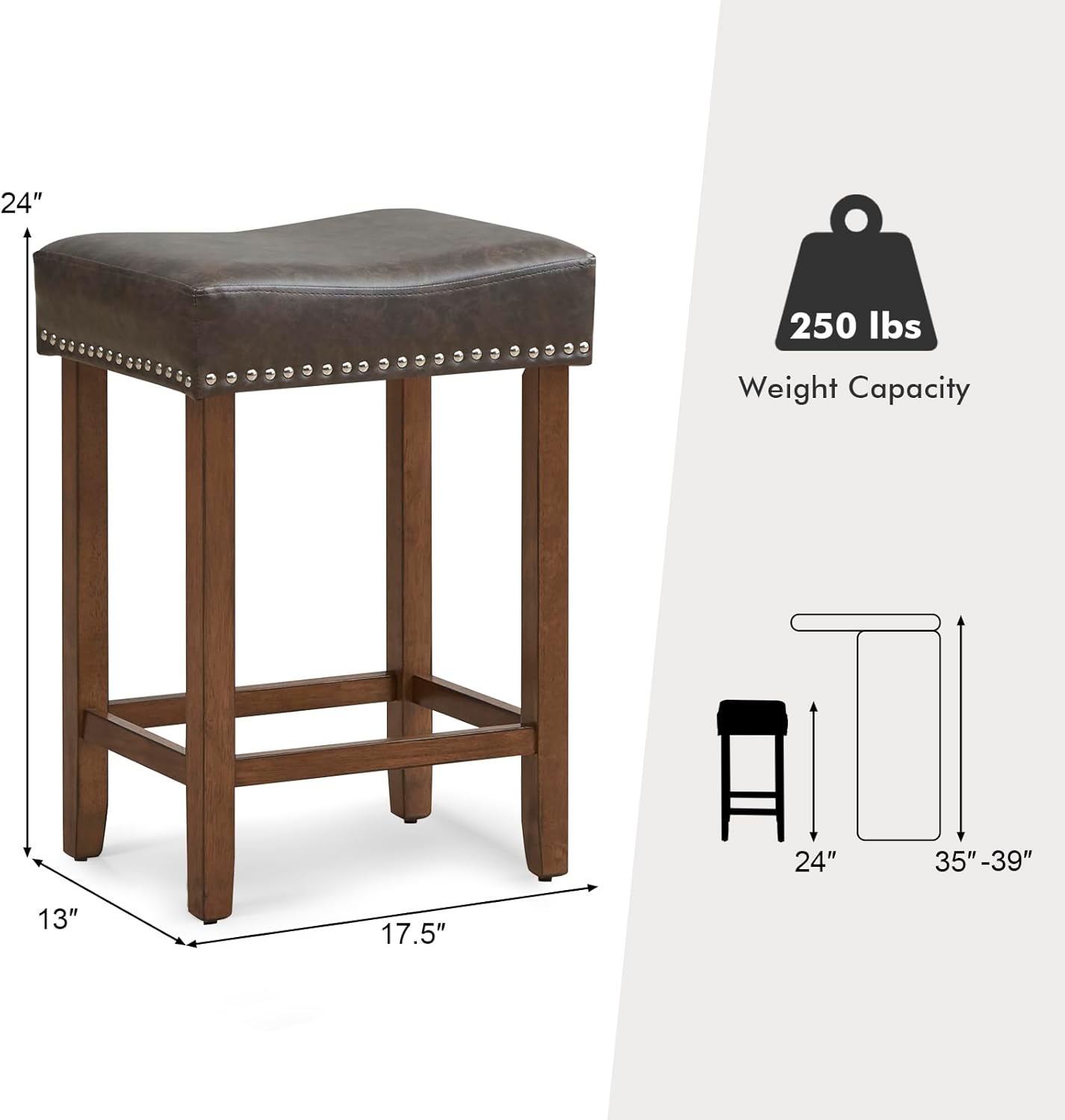 Giantex Bar Stools, Saddle-Shaped Kitchen Stools, PU Leather Bar Height Saddle Stools w/Footrests