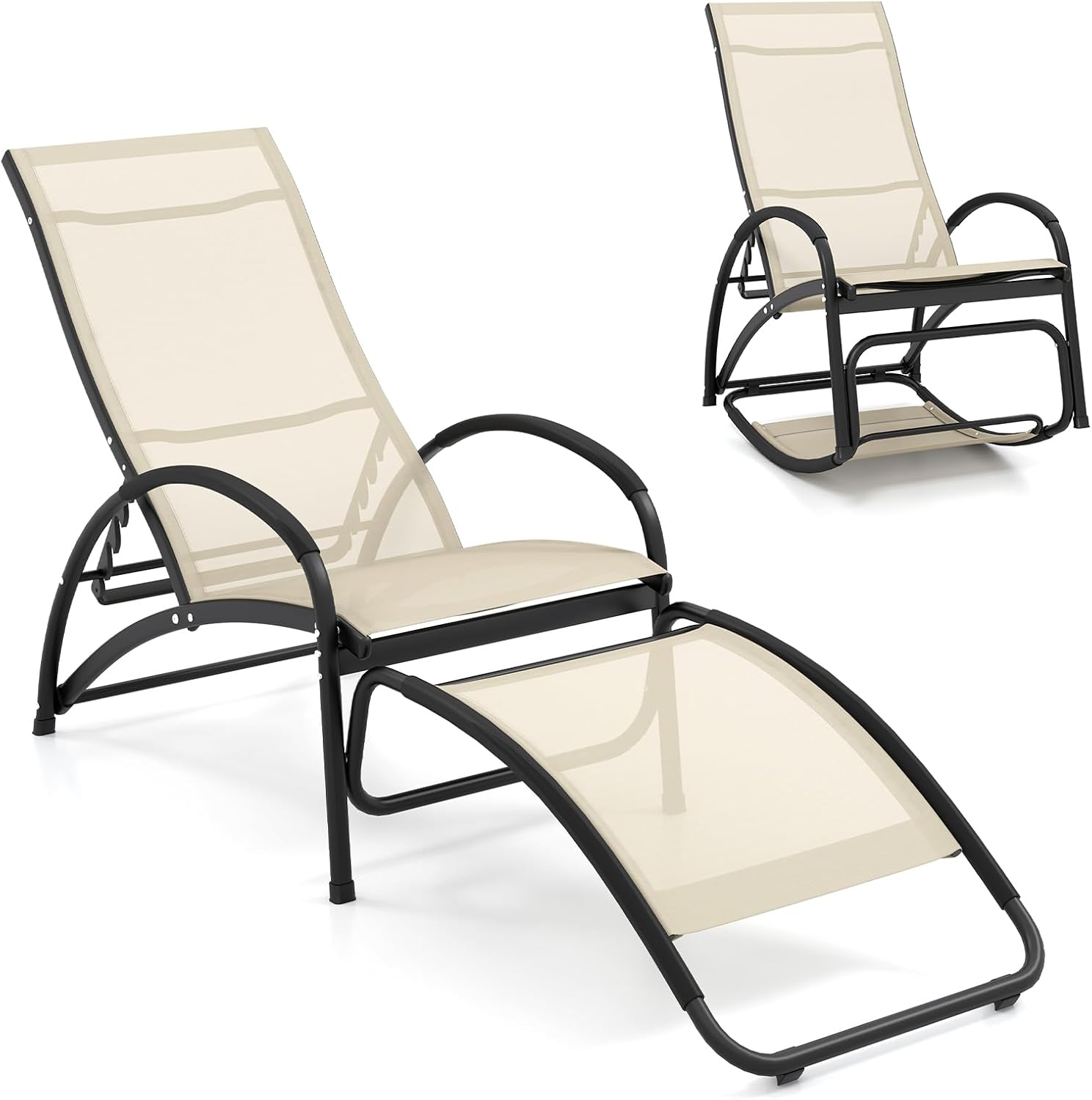 Giantex 2-in-1 Outdoor Rocking Chair, Convertible Lounge Chair with 4-Position Adjustable Backrest