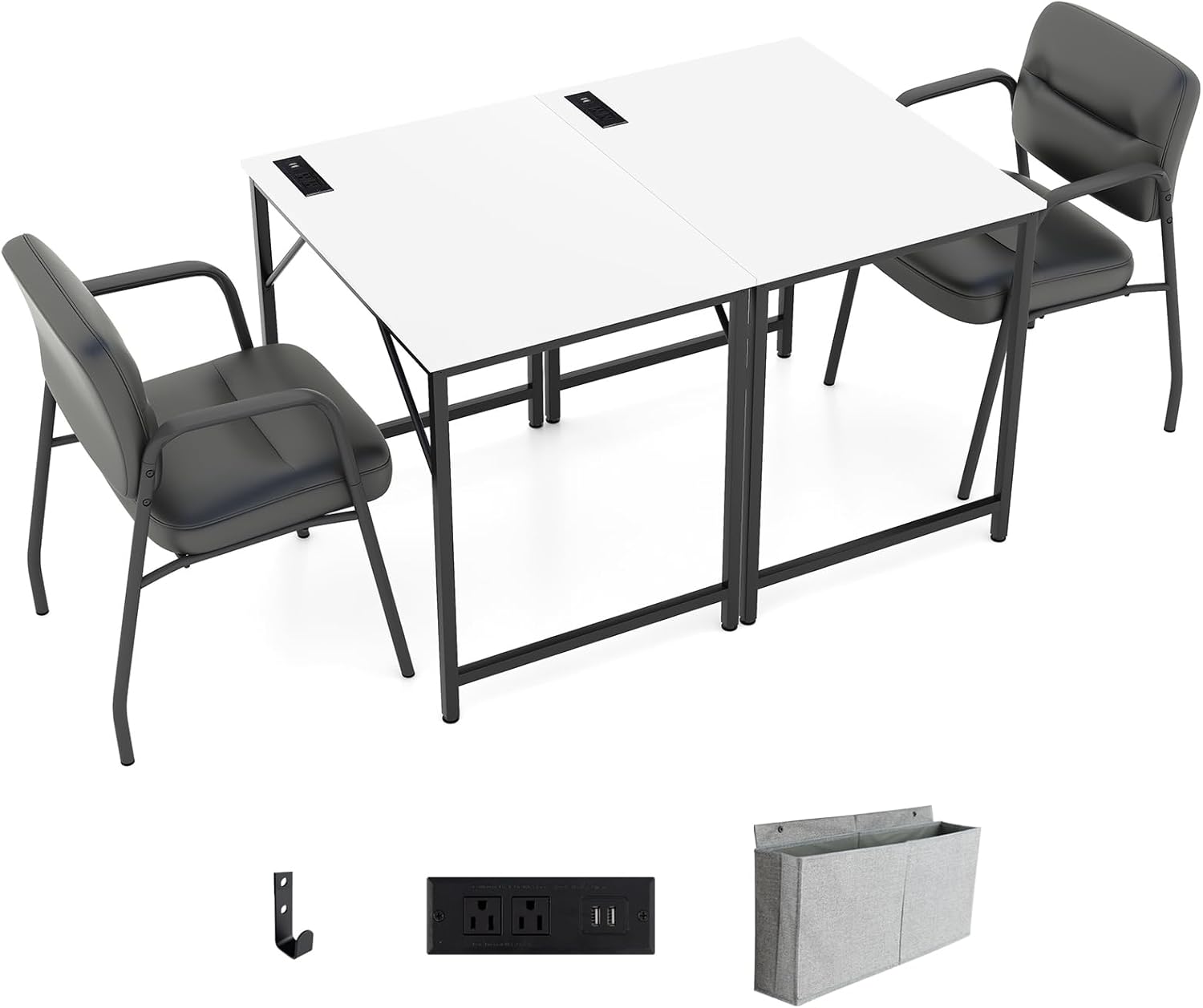 Giantex Conference Table with Charging Station, 2/4/6 PCS 32" x 24" Rectangular Meeting Room Desk with Storage Bag & Hook