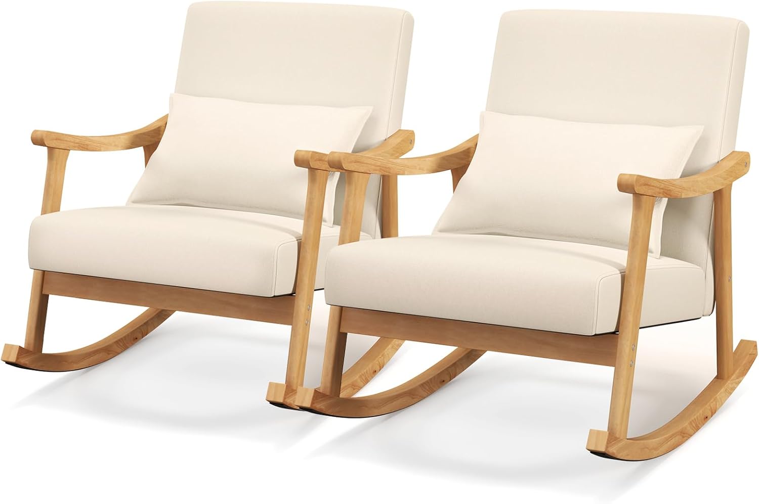 Giantex Upholstered Rocking Chair - Modern Rocker with Rubber Wood Frame, Comfy Backrest & Seat