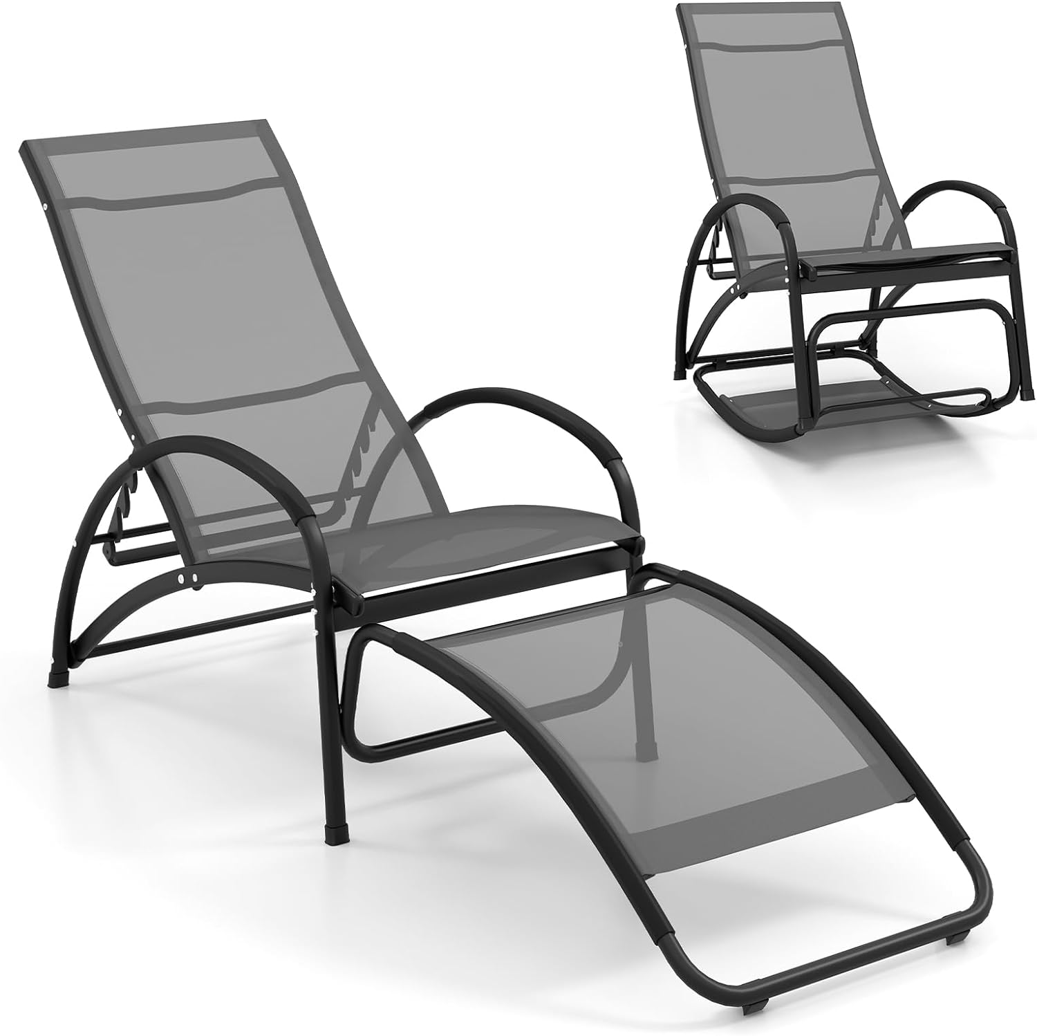 Giantex 2-in-1 Outdoor Rocking Chair, Convertible Lounge Chair with 4-Position Adjustable Backrest