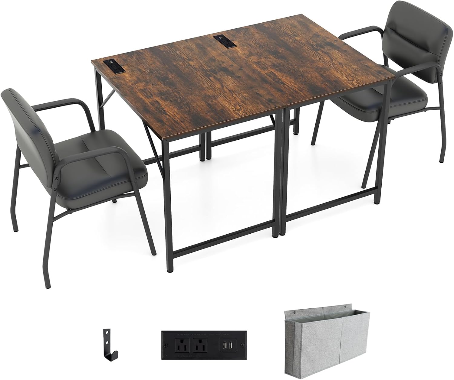 Giantex Conference Table with Charging Station, 2/4/6 PCS 32" x 24" Rectangular Meeting Room Desk with Storage Bag & Hook