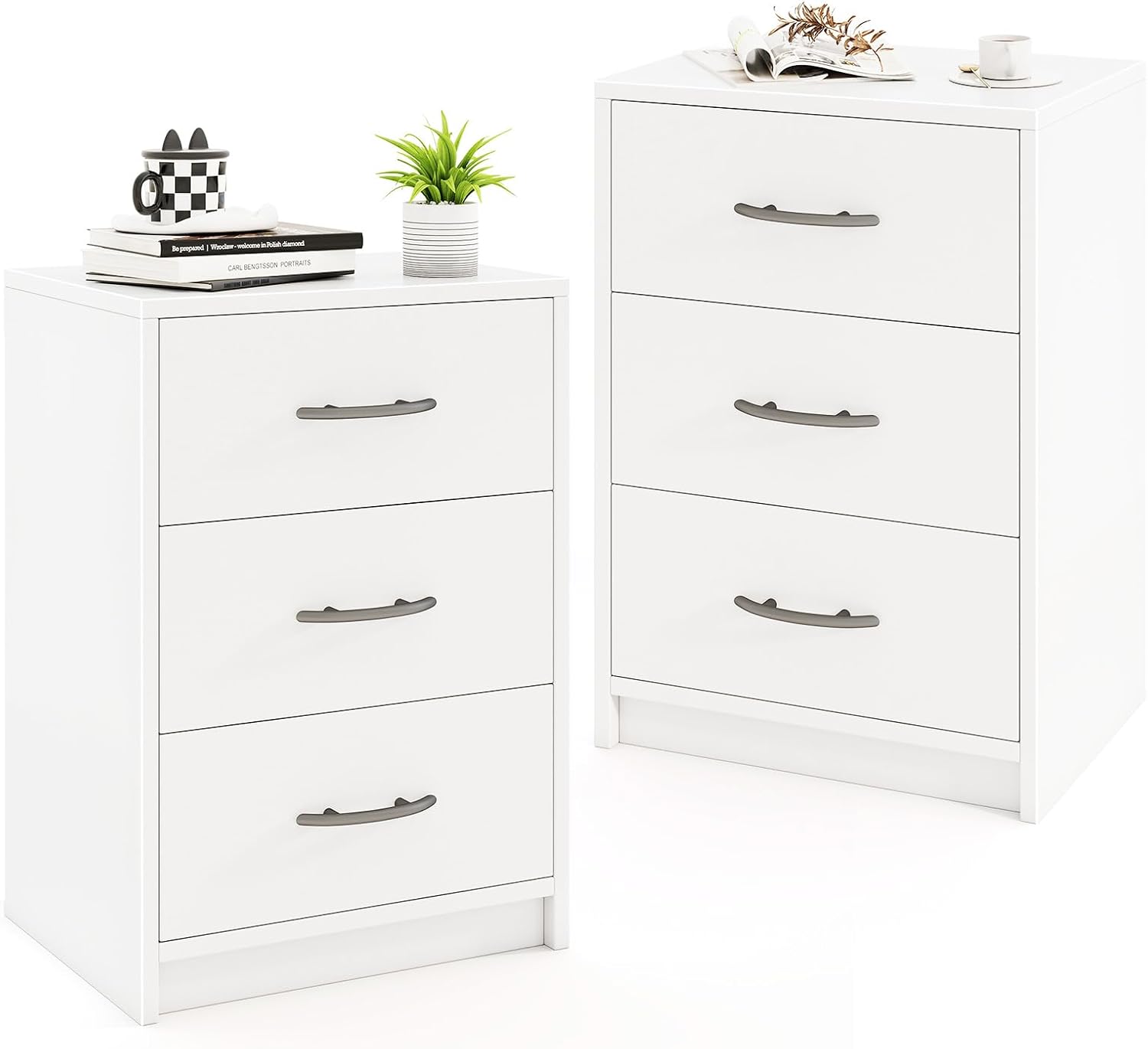 Giantex Nightstand with 3 Drawers, Modern Night Stand with Storage Drawers, White