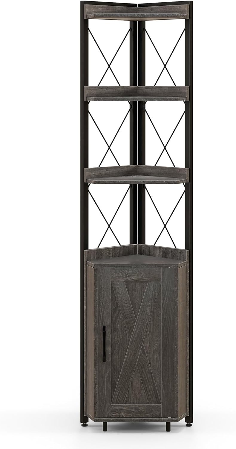 Giantex 4-Tier Corner Shelf with Cabinet - 71" Tall Free Standing Storage Shelves Rack Plant Stand