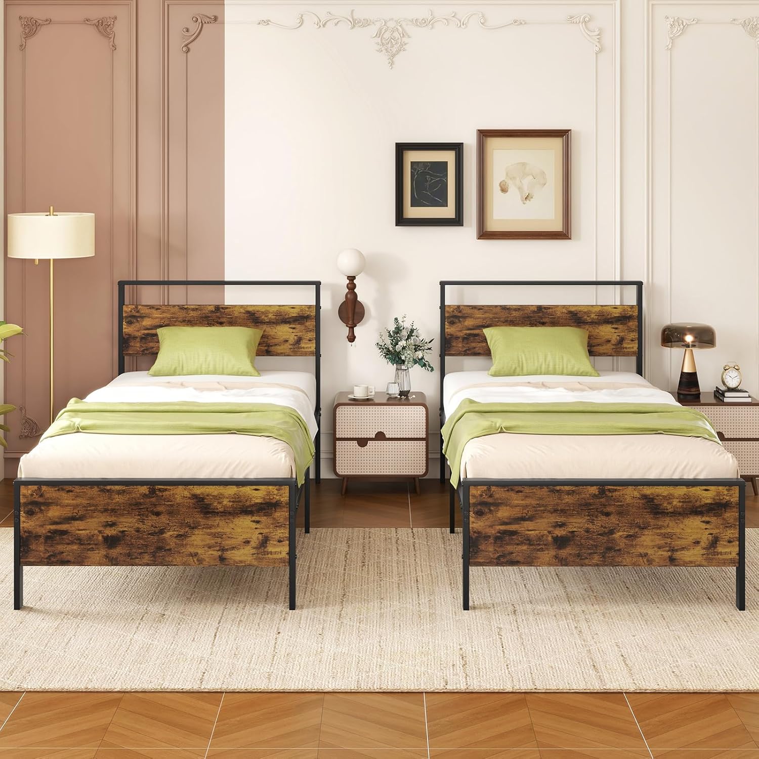 Giantex Twin Size/Full Size/King Size/Queen Metal Platform Bed Frames with Wooden Headboard & Footboard