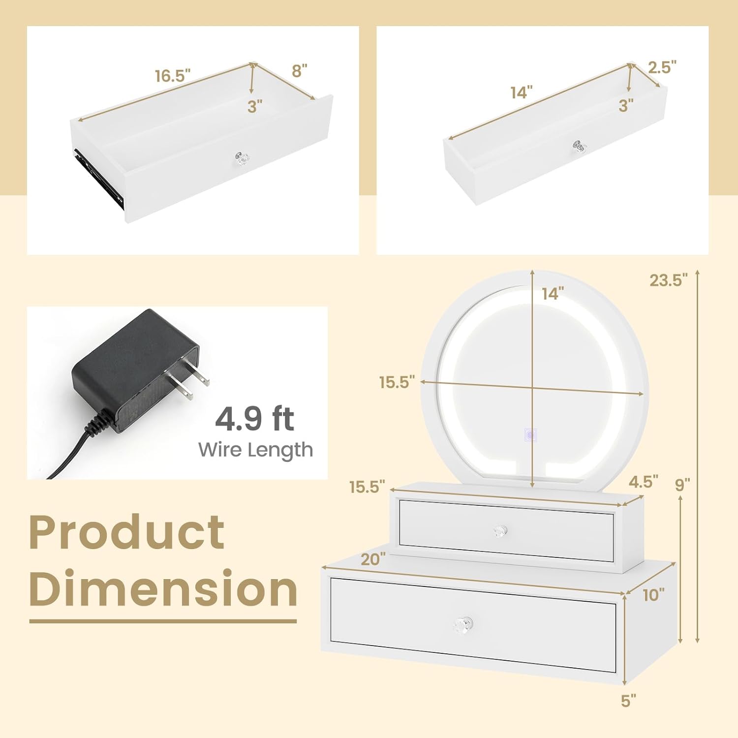 Vanity Mirror with Storage - White Table Top Vanity Mirror with Lights