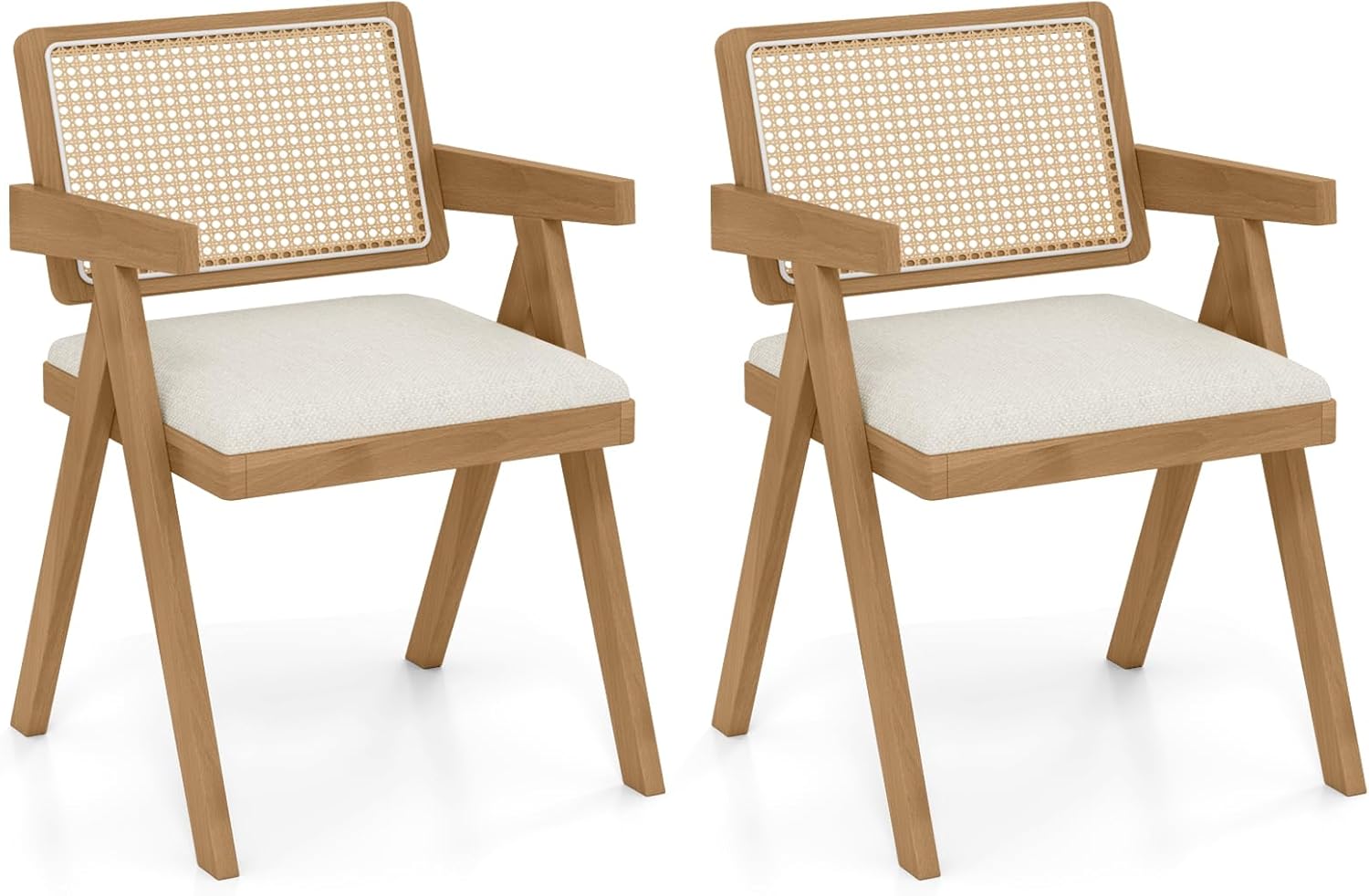 Giantex Rattan Dining Chairs, Leathaire Kitchen Chairs w/Armrests & Padded Cushion