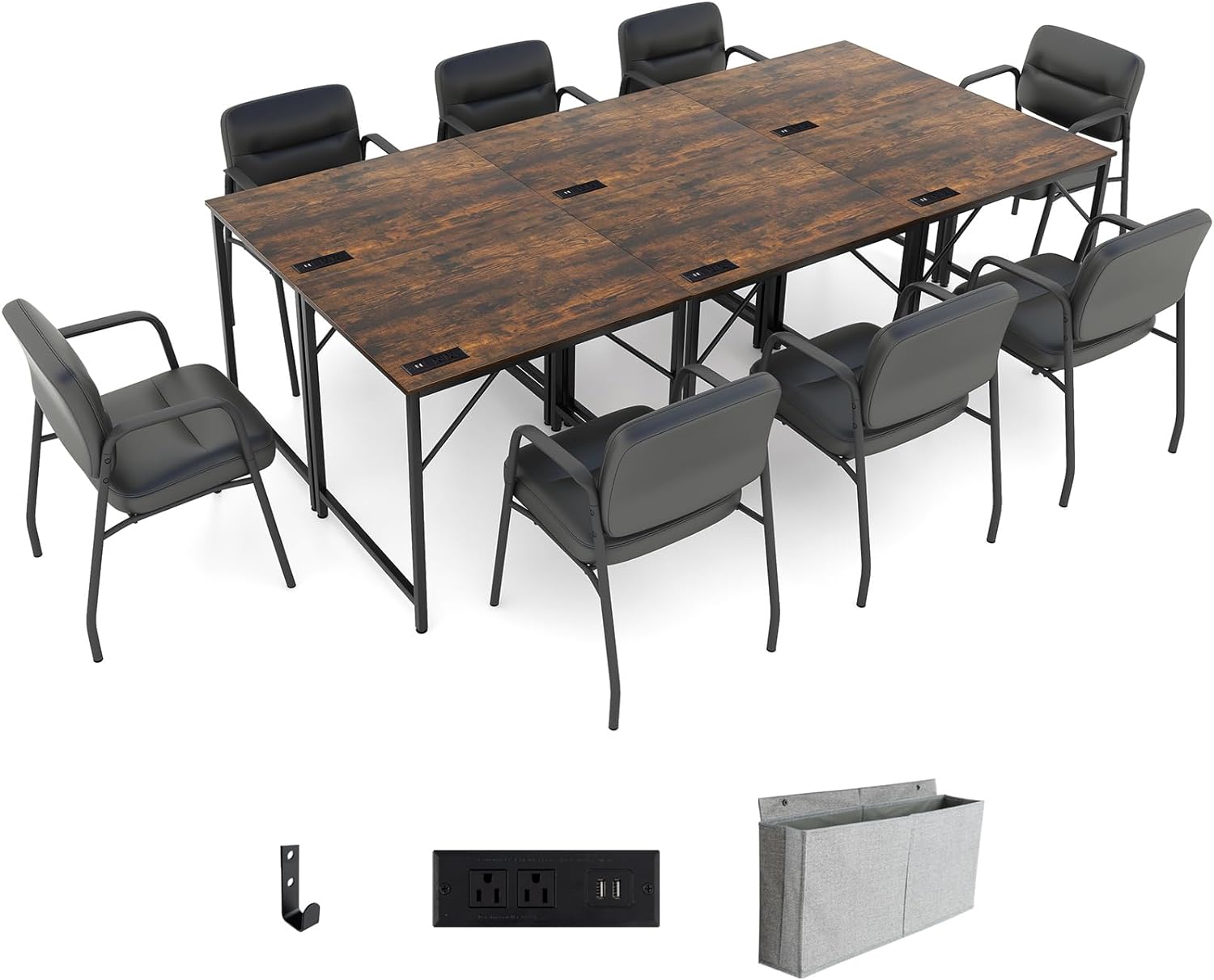 Giantex Conference Table with Charging Station, 2/4/6 PCS 32" x 24" Rectangular Meeting Room Desk with Storage Bag & Hook