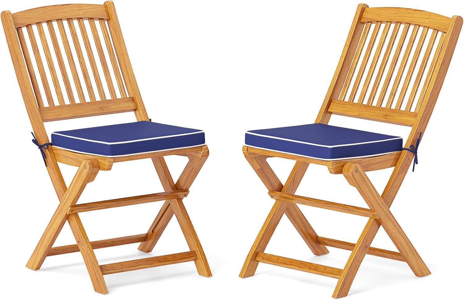 Giantex Patio Folding Chairs Set of 2, Portable Acacia Wood Dining Chairs w/Seat Cushion, 400 LBS Weight Capacity