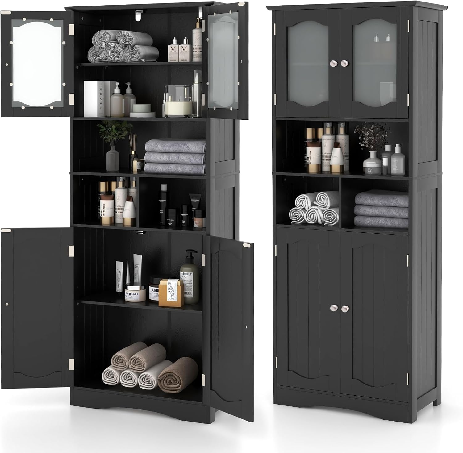 Giantex 58.5" Tall Storage Cabinet - Pantry Cabinet with Tempered Glass Doors, Adjustable Shelves