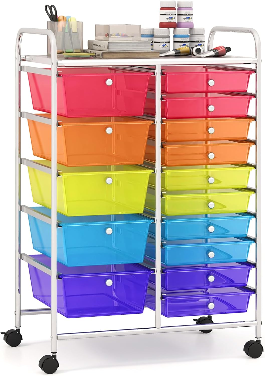 Giantex 15-Drawer Organizer Cart Office School Rolling Storage Cart