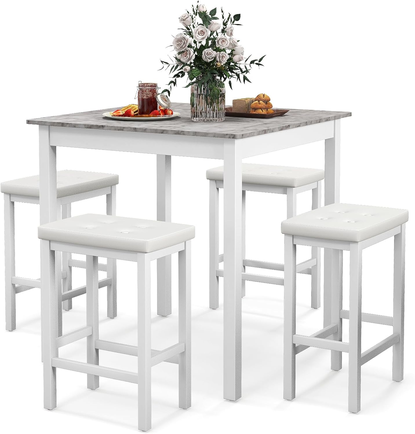 Giantex Dining Table Set for 4, Kitchen Table Chairs Set of 4, Counter Height Dining Table Set with 4 Bar Stools