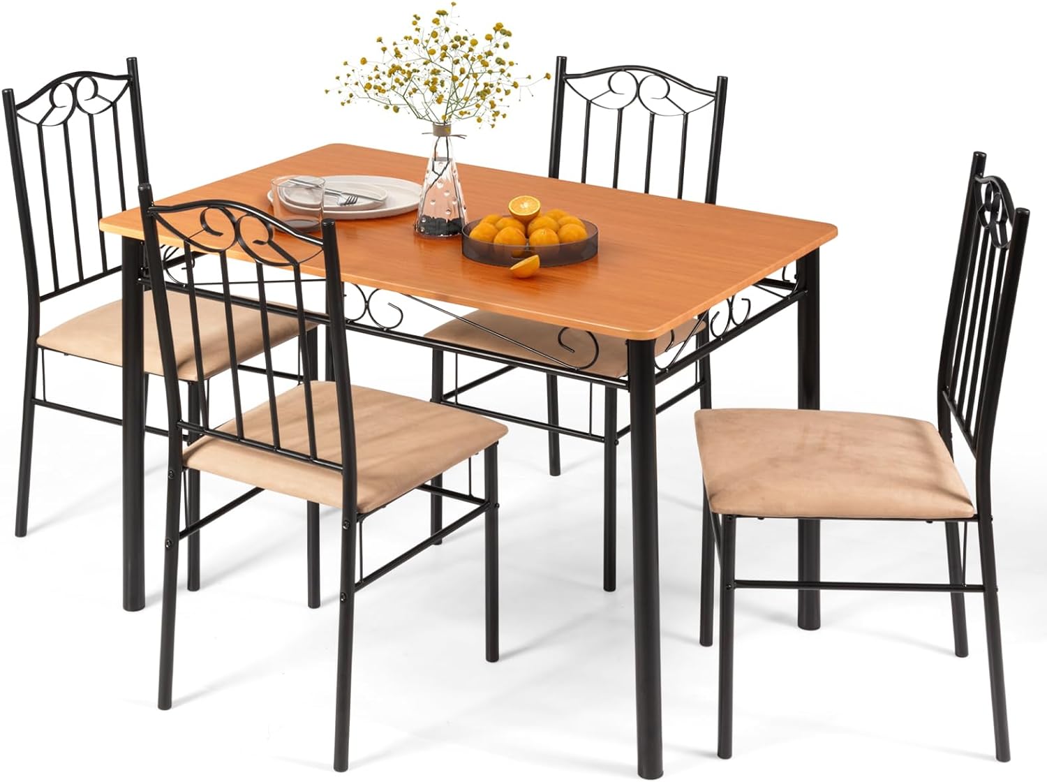 Giantex 5-Piece Dining Table Set, Modern Rectangular Dining Table & 4 Dining Chairs Set with Metal Frame