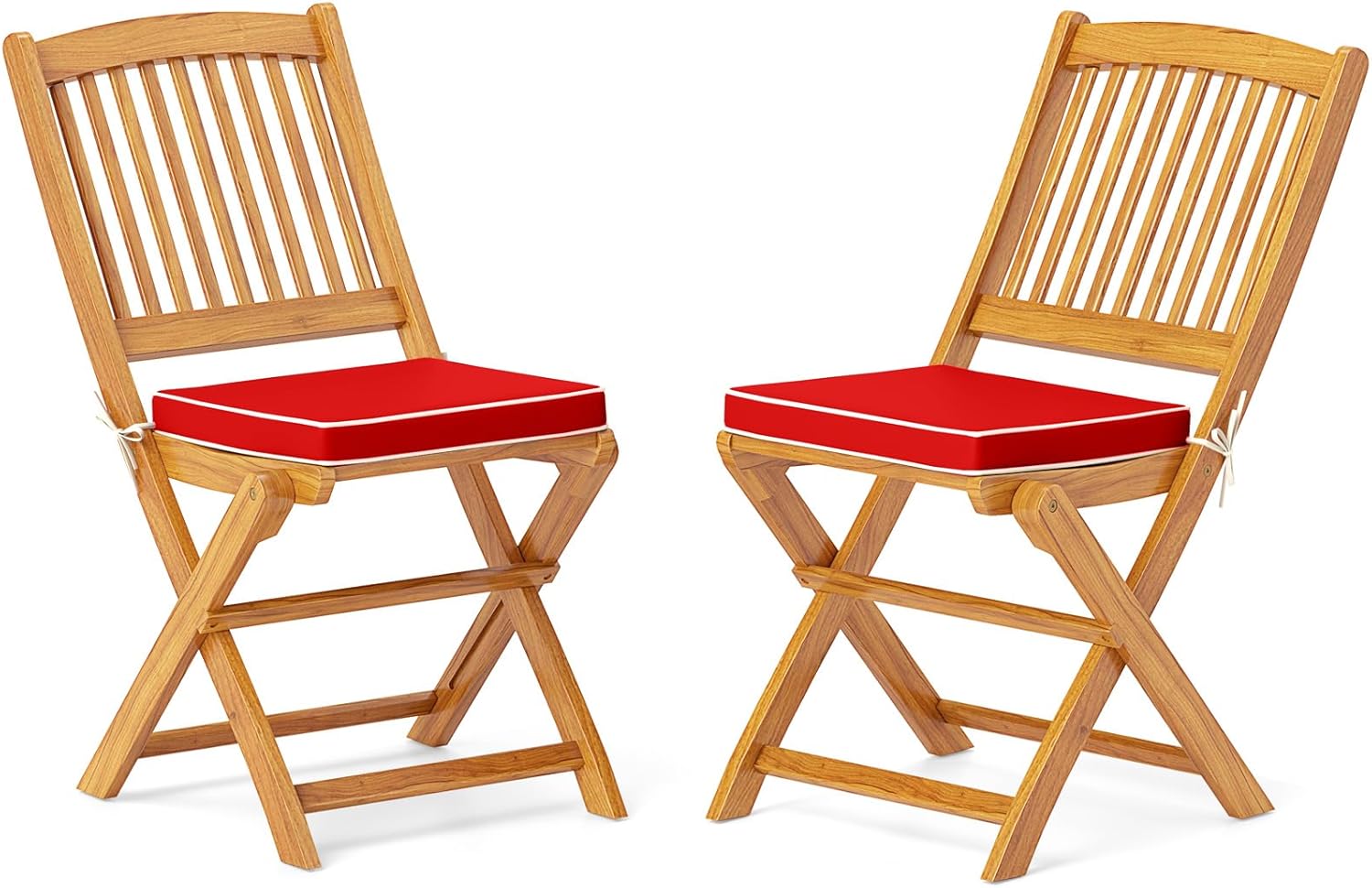 Giantex Patio Folding Chairs Set of 2, Portable Acacia Wood Dining Chairs w/Seat Cushion, 400 LBS Weight Capacity