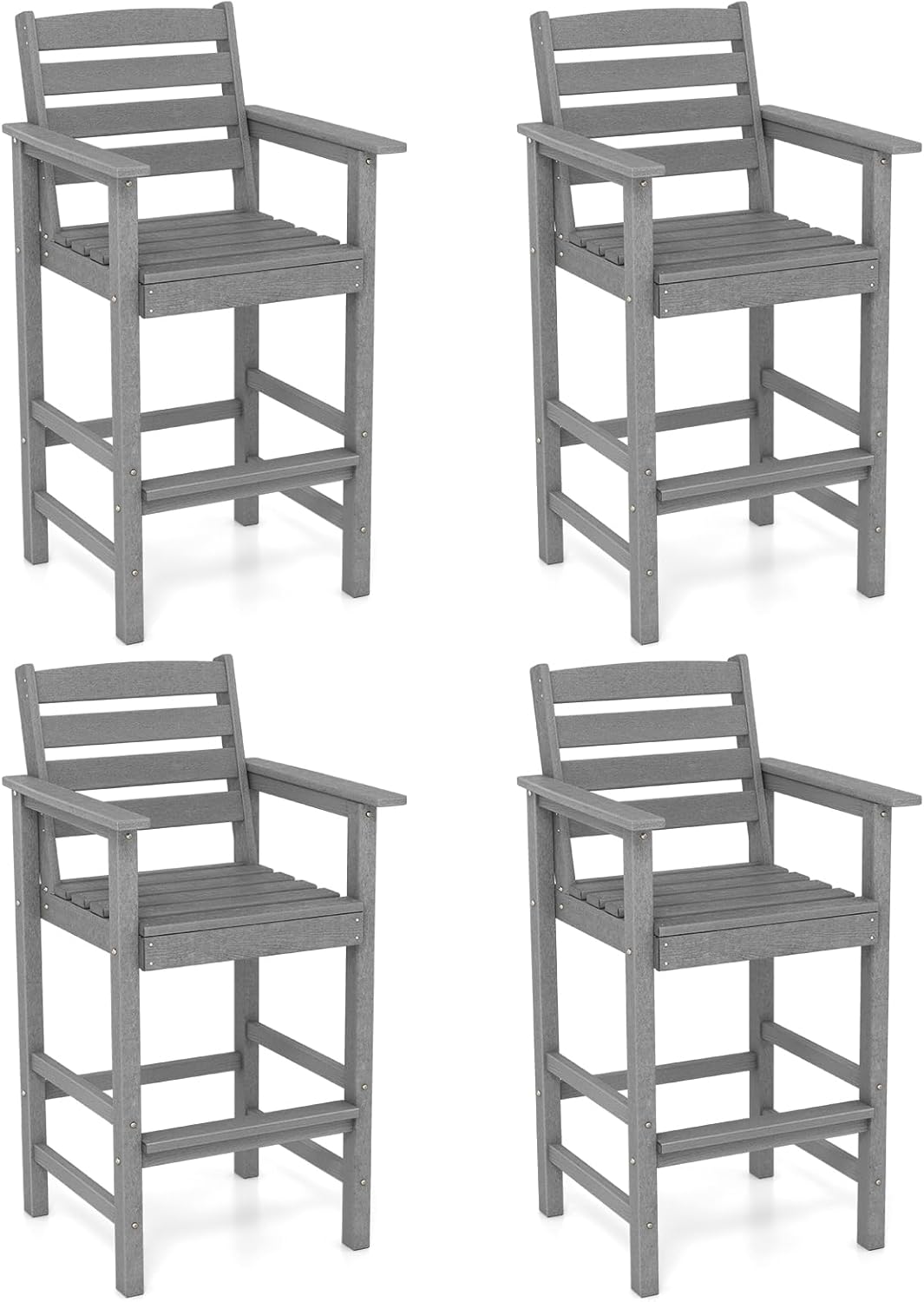 Giantex 29” Bar Stools Set of 2/4, HDPE Barstools w/Back, Armrests & Footrests, Max Load 330Lbs