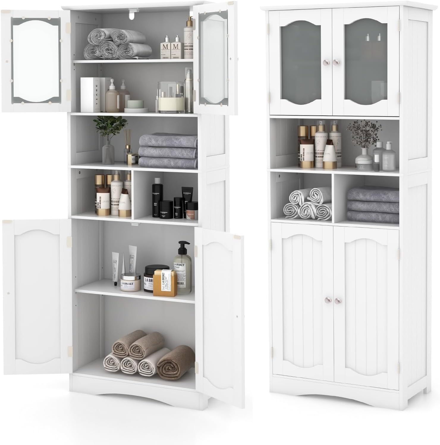 Giantex 58.5" Tall Storage Cabinet - Pantry Cabinet with Tempered Glass Doors, Adjustable Shelves