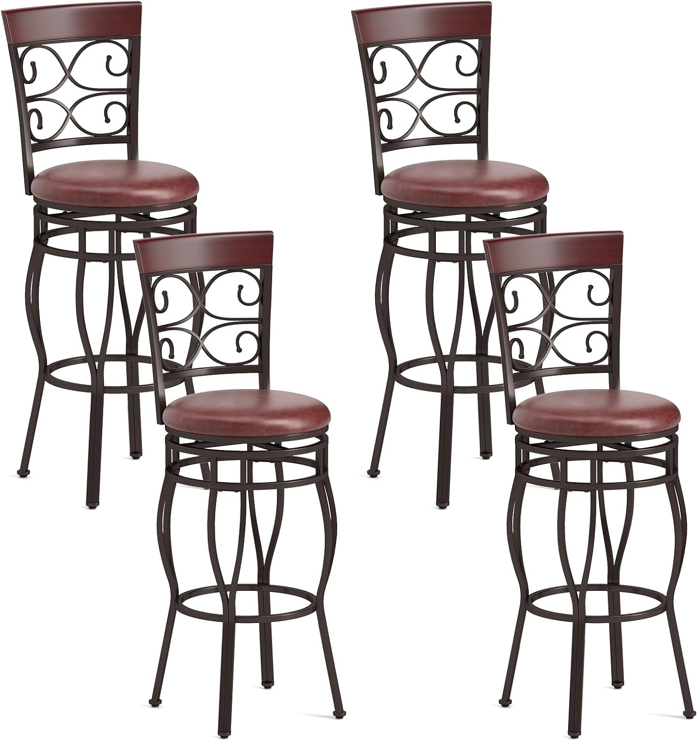 Giantex 30" Swivel Bar Stools Set of 2, Bar Height Bar Stools w/Back, Upholstered PU Leather Seat, Footrest, Rustic Brown