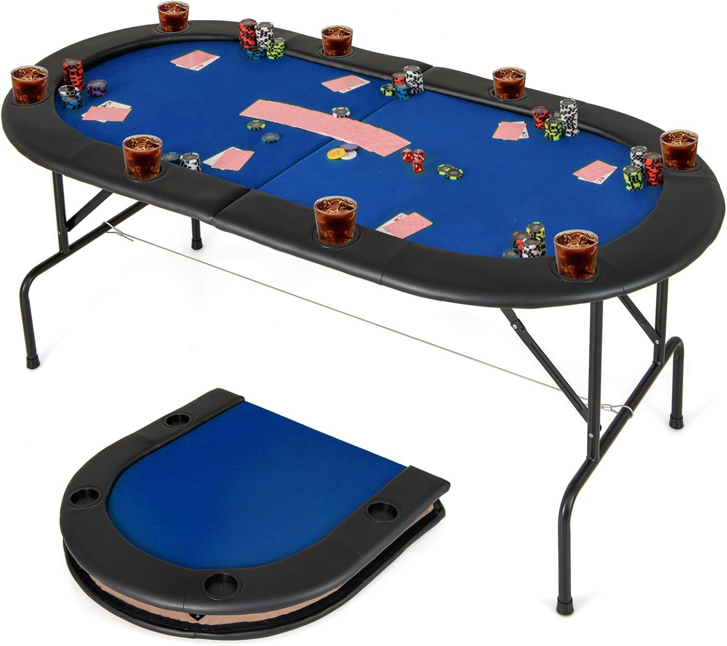 Giantex Foldable Play Poker Table w/Cup Holder, for Texas Casino Leisure Game Room,