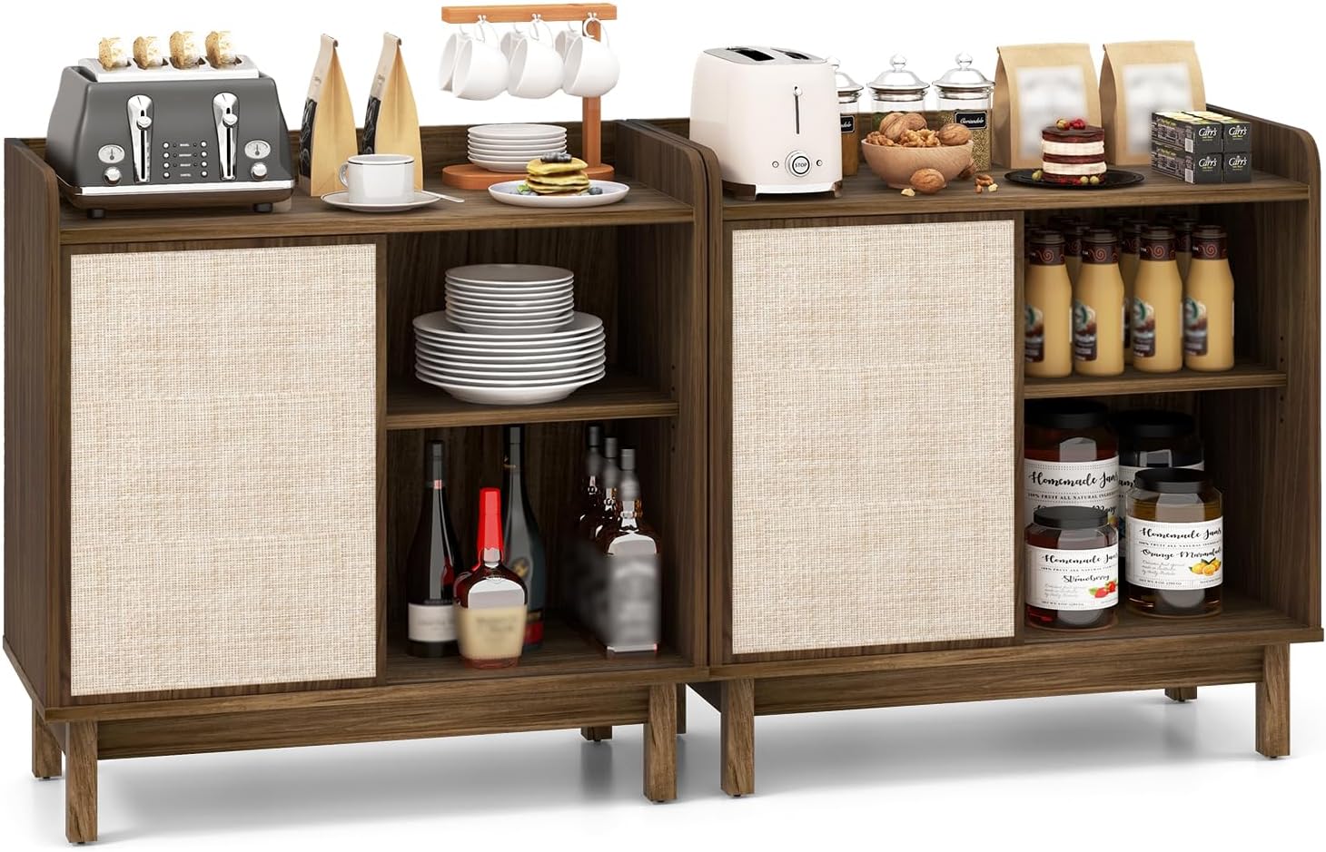 Giantex Sideboard Cabinet, Farmhouse Buffet Storage Cabinet with Sliding Rattan Door, 2 Adjustable Shelves