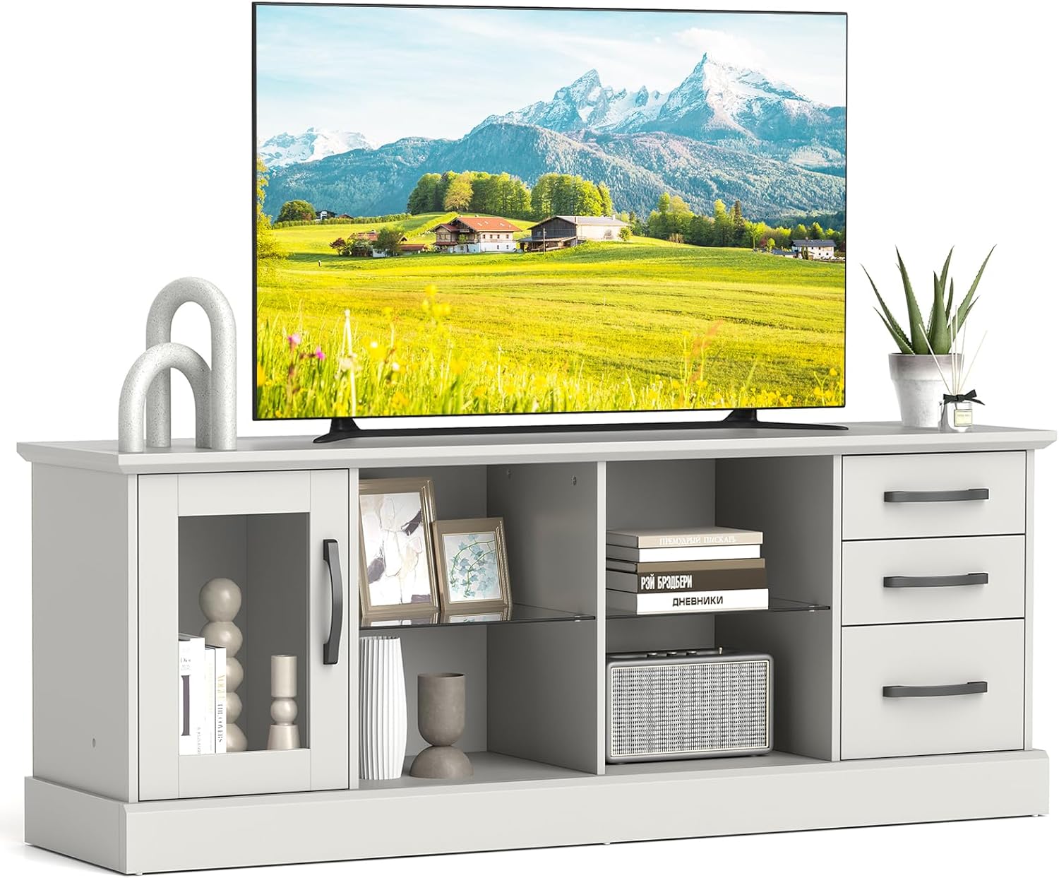 Giantex TV Stand for TVs up to 73”, Entertainment Center w/Cable Management Holes, Drawers