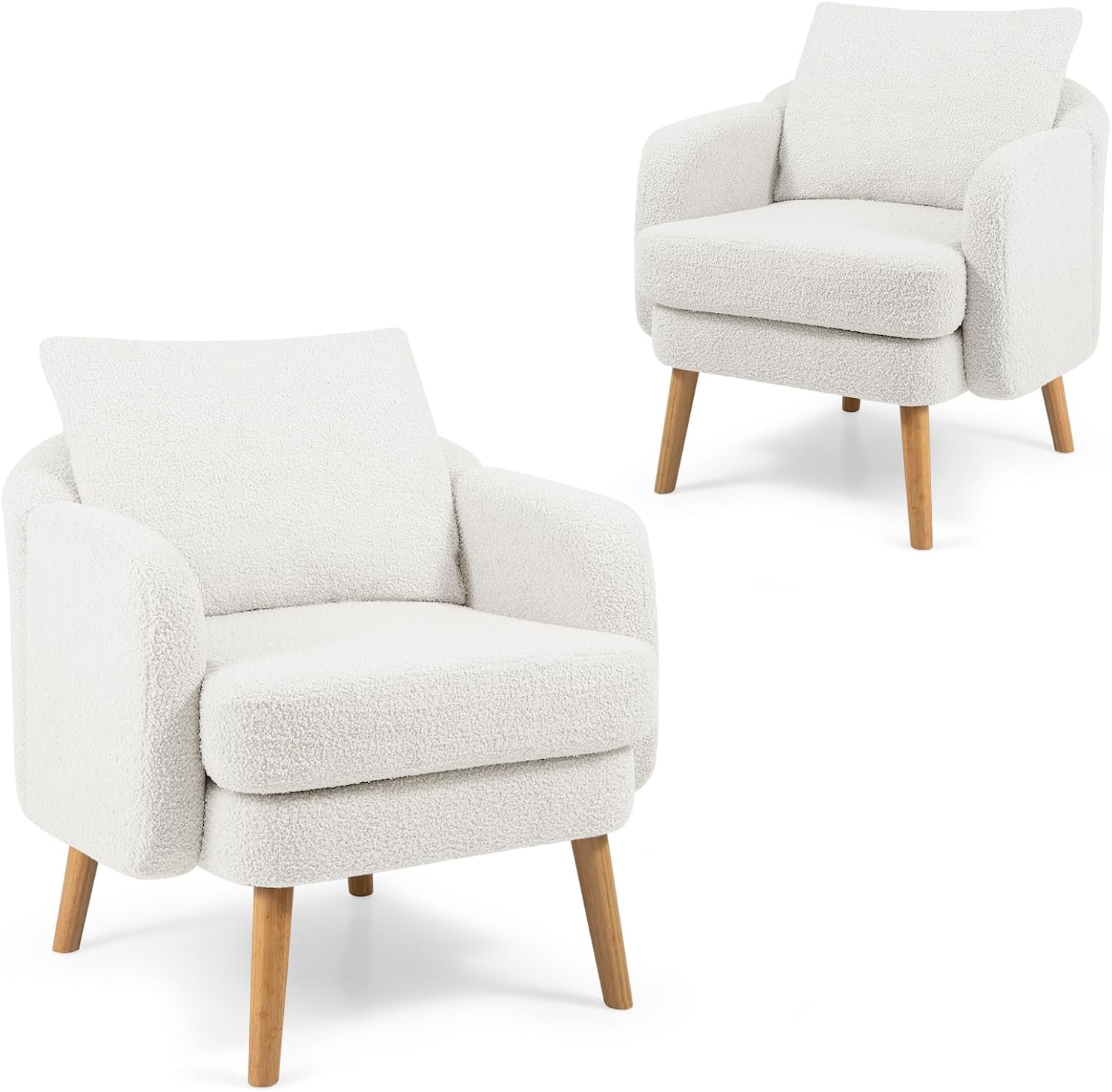 Giantex Sherpa Accent Chair, Modern Upholstered Single Sofa Chair with Back Pillow & Solid Rubber Wood Legs