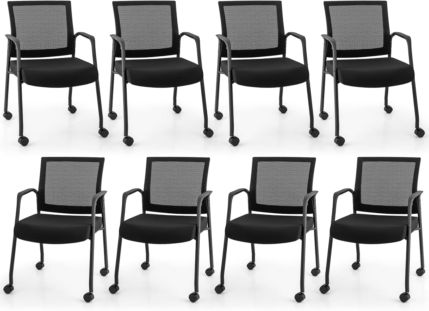 Giantex Waiting Room Chairs - Reception Chairs, Office Guest Chairs with Wheels, Metal Frame & Armrests