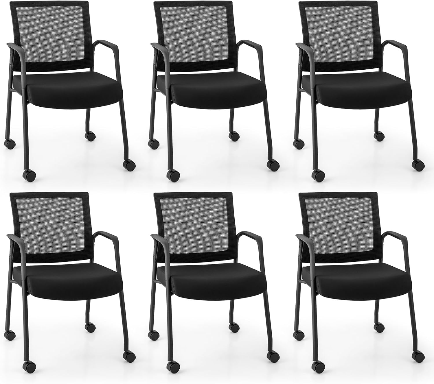 Giantex Waiting Room Chairs - Reception Chairs, Office Guest Chairs with Wheels, Metal Frame & Armrests