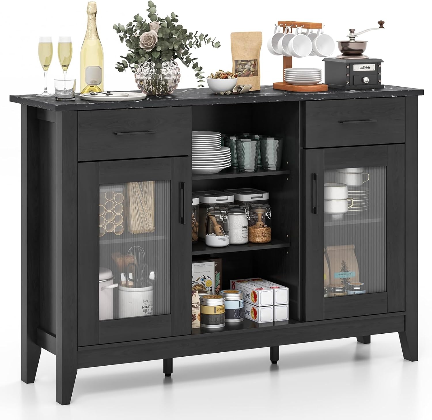 Giantex Sideboard Buffet Cabinet with 2 Drawers, Kitchen Storage Cabinet w/2 Doors, Open Compartments