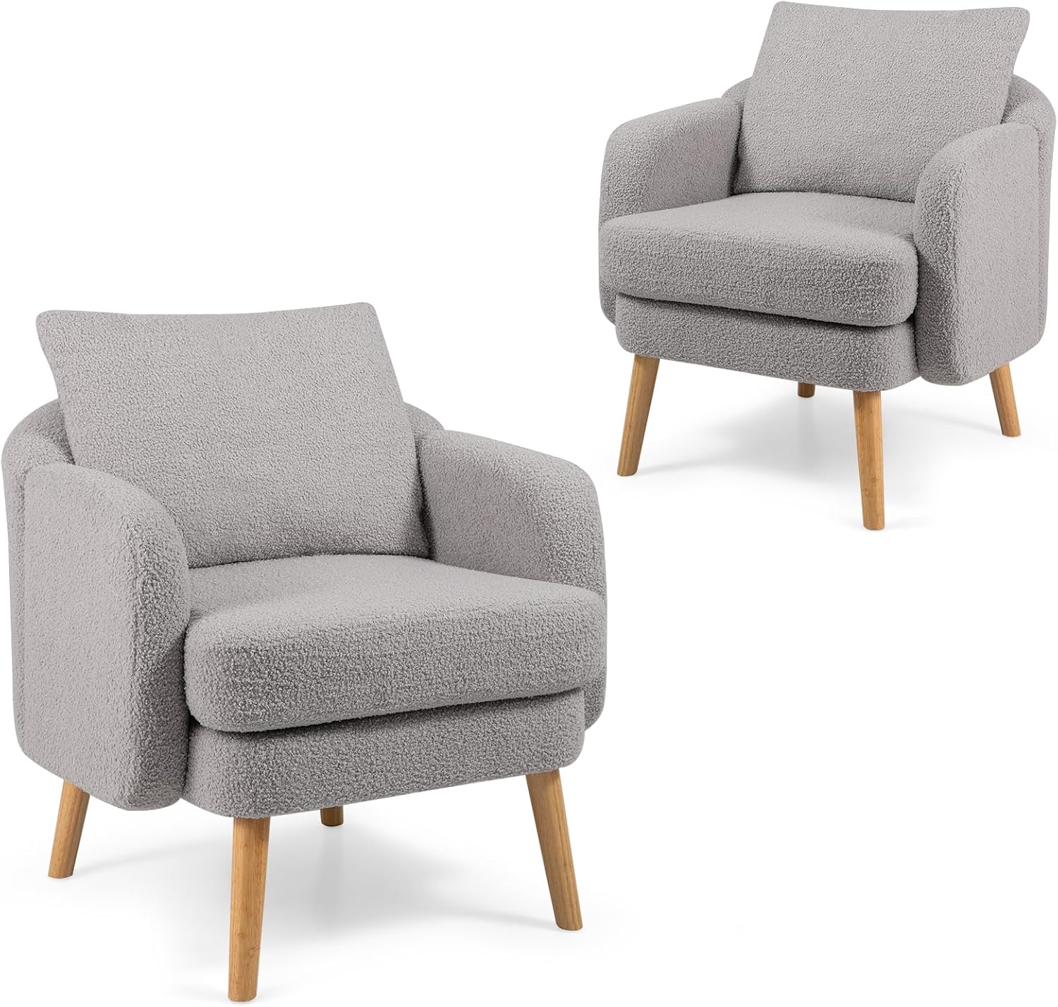 Giantex Sherpa Accent Chair, Modern Upholstered Single Sofa Chair with Back Pillow & Solid Rubber Wood Legs