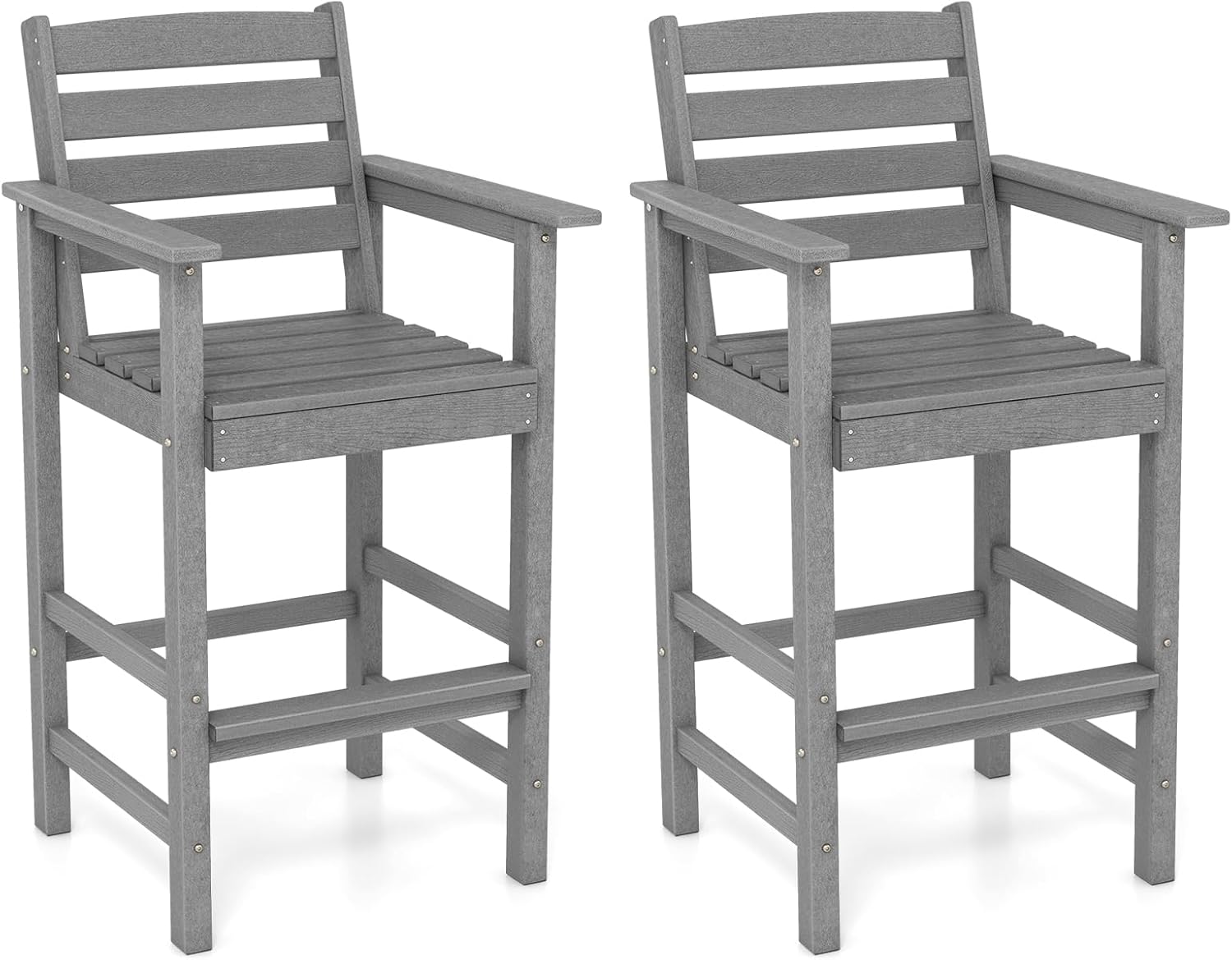 Giantex 29” Bar Stools Set of 2/4, HDPE Barstools w/Back, Armrests & Footrests, Max Load 330Lbs