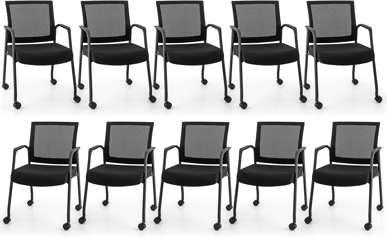 Giantex Waiting Room Chairs - Reception Chairs, Office Guest Chairs with Wheels, Metal Frame & Armrests