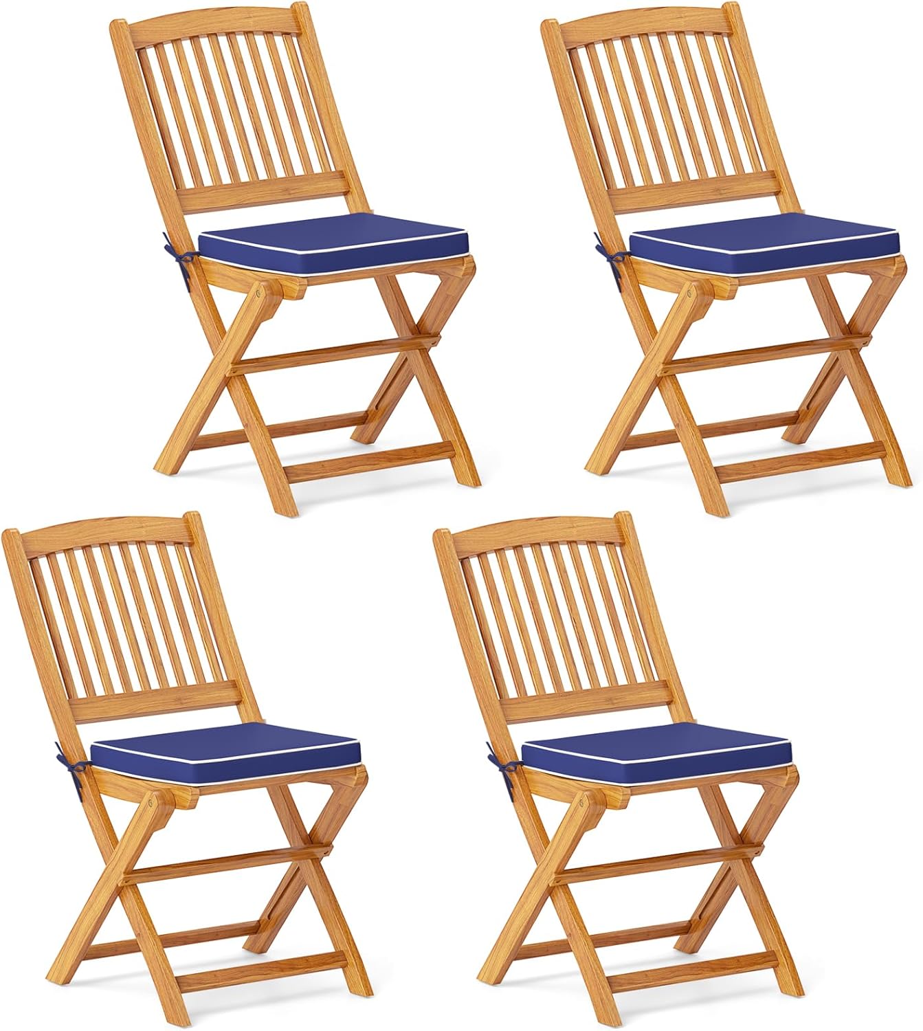 Giantex Patio Folding Chairs Set of 2, Portable Acacia Wood Dining Chairs w/Seat Cushion, 400 LBS Weight Capacity